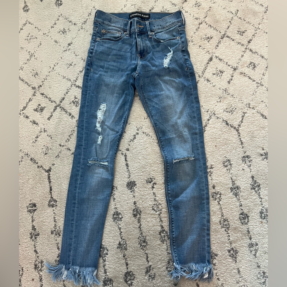 Express Performance Stretch Mid-Rise Distressed Skinny Jeans Cropped Legging